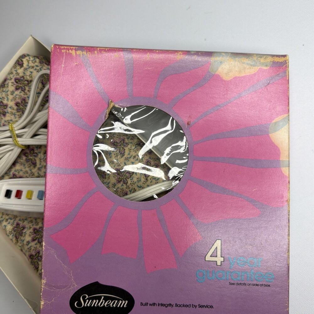 Vintage Rare 1972 Sunbeam Heating Pad Purple Floral Original Box & Manual Tested - Picture 4 of 16
